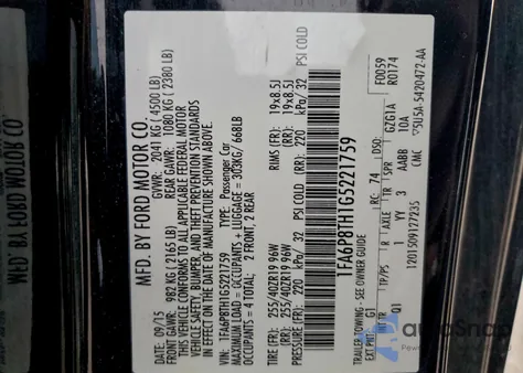 2016 Ford Mustang из США, поврежденный, VIN 1FA6P8TH1G5221759